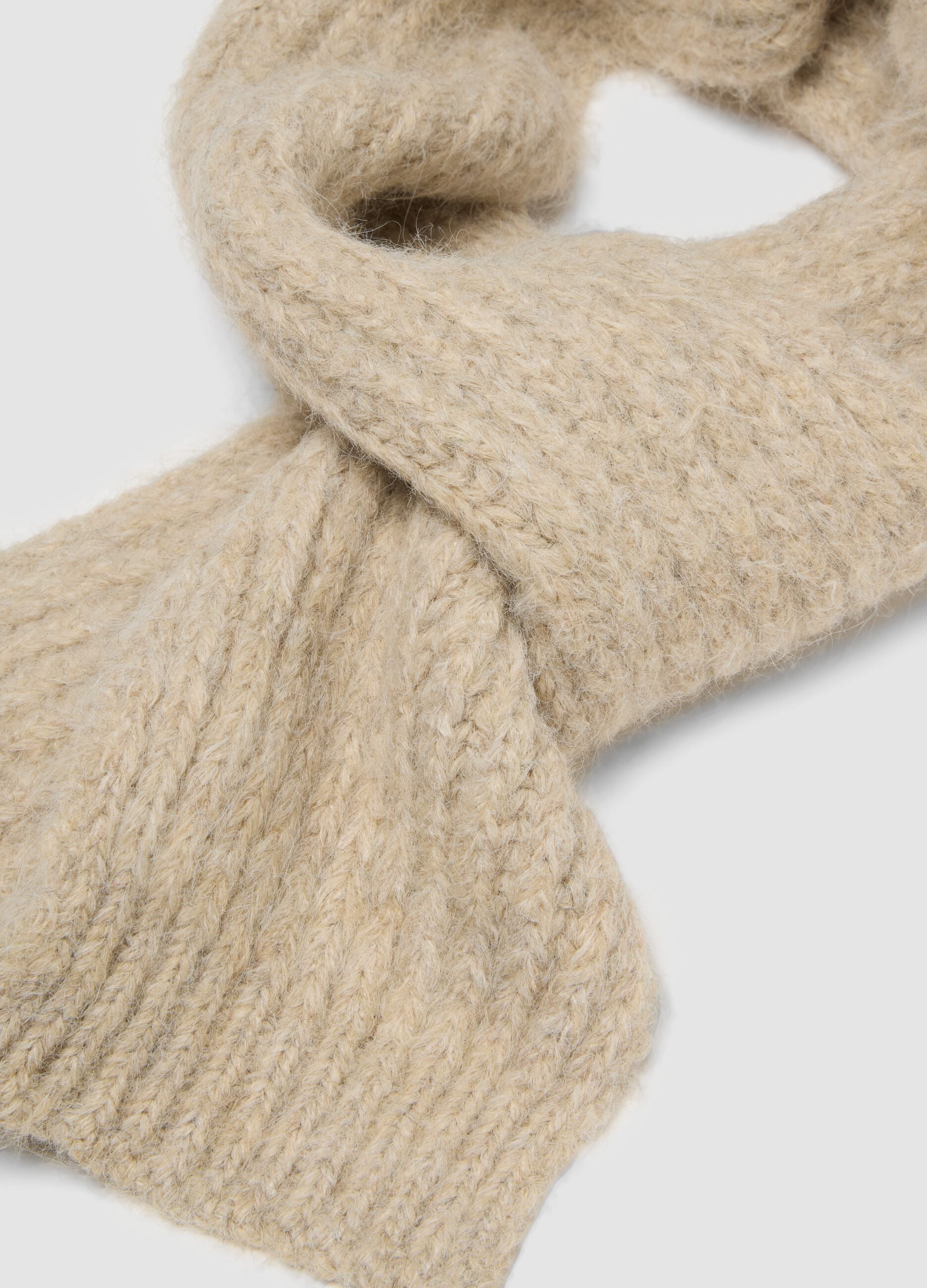 Sand-coloured stretch wool scarf