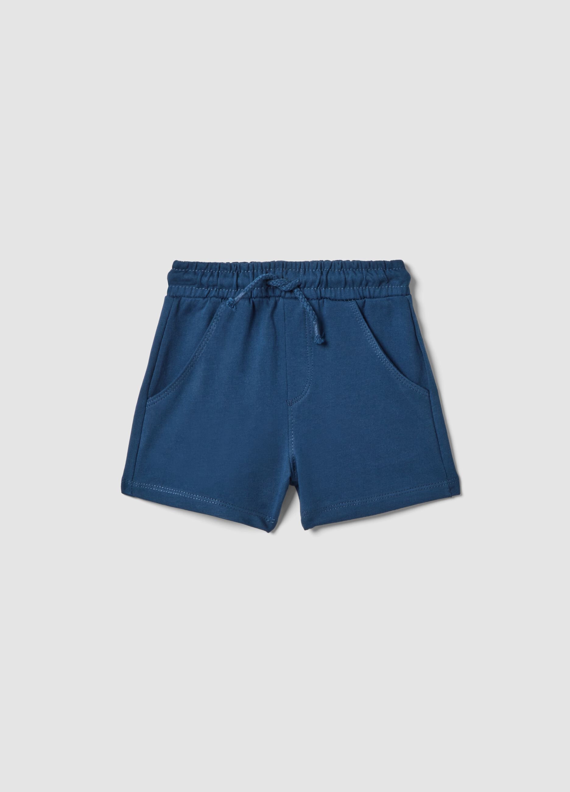 Blue pure cotton shorts with elasticated waist