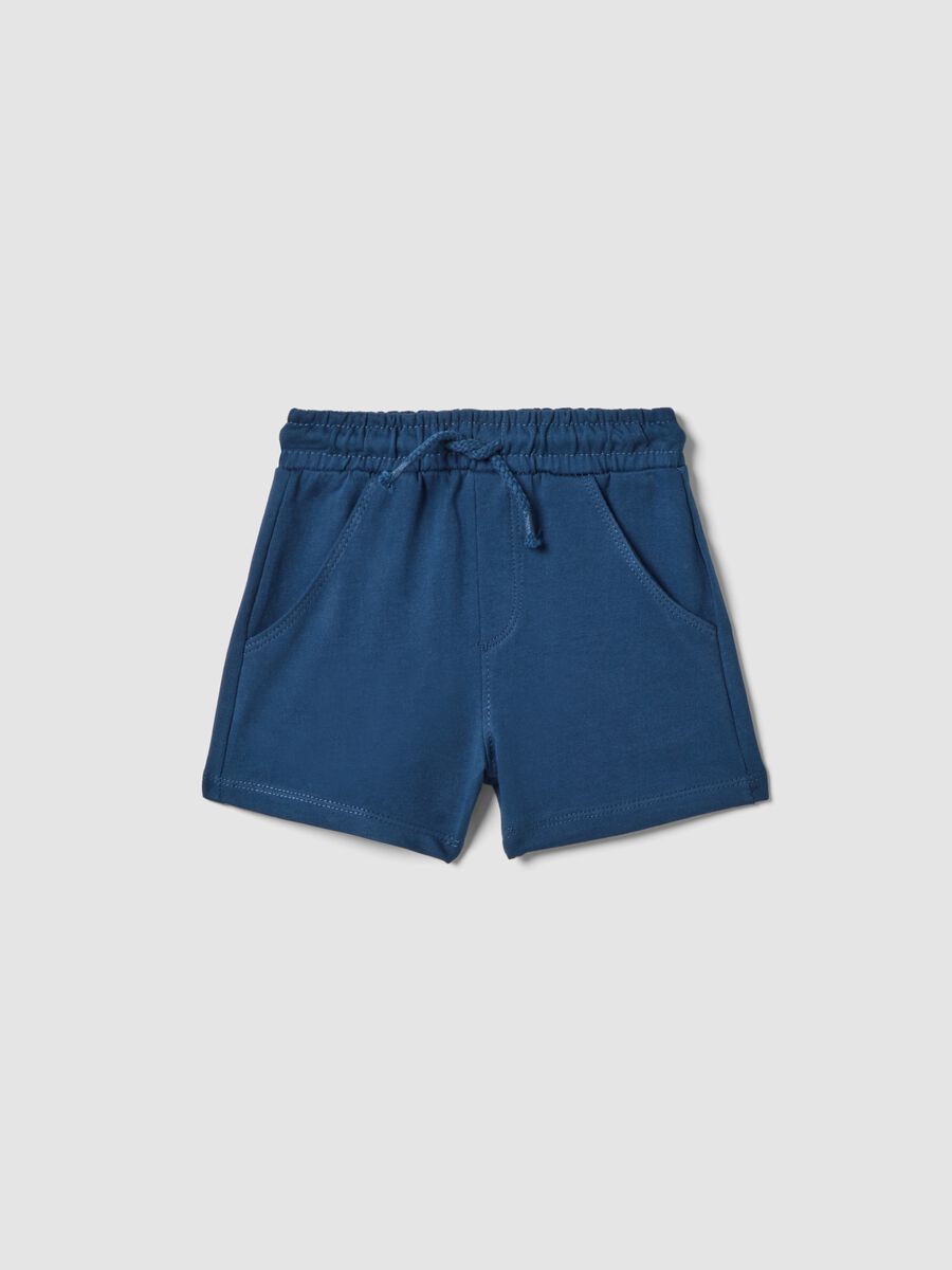 Blue pure cotton shorts with elasticated waist_0