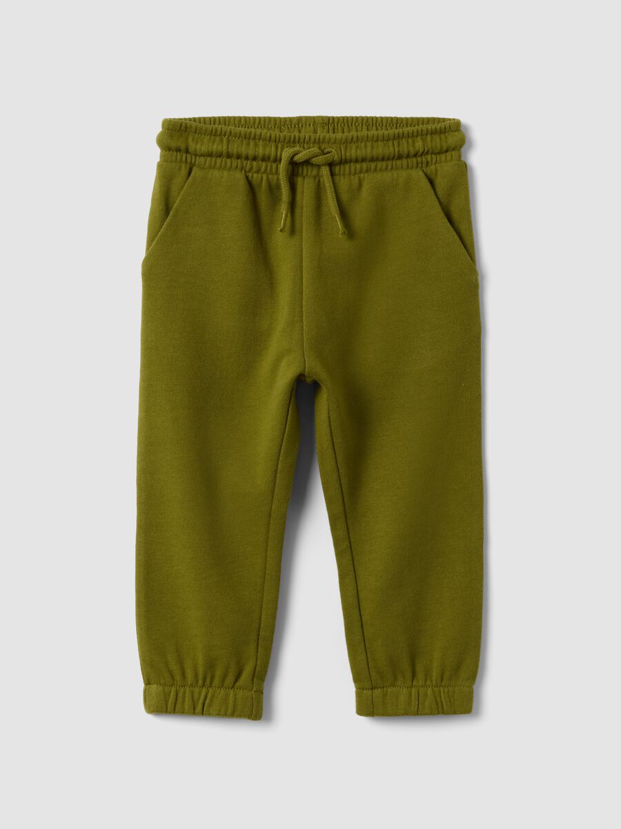 Pantaloni jogger verdi in puro cotone organico con coulisse per bimbo_0