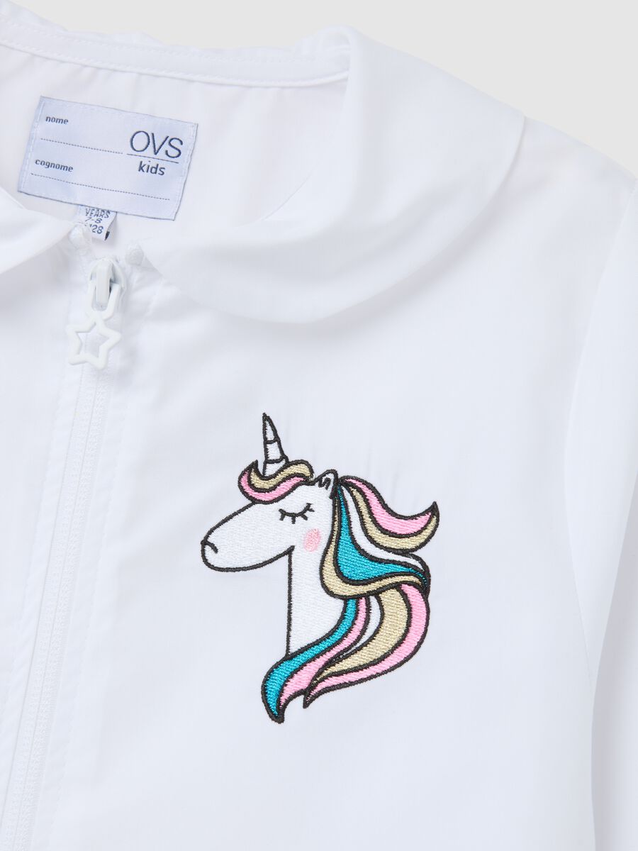 Girls' white cotton blend smock with unicorn_2