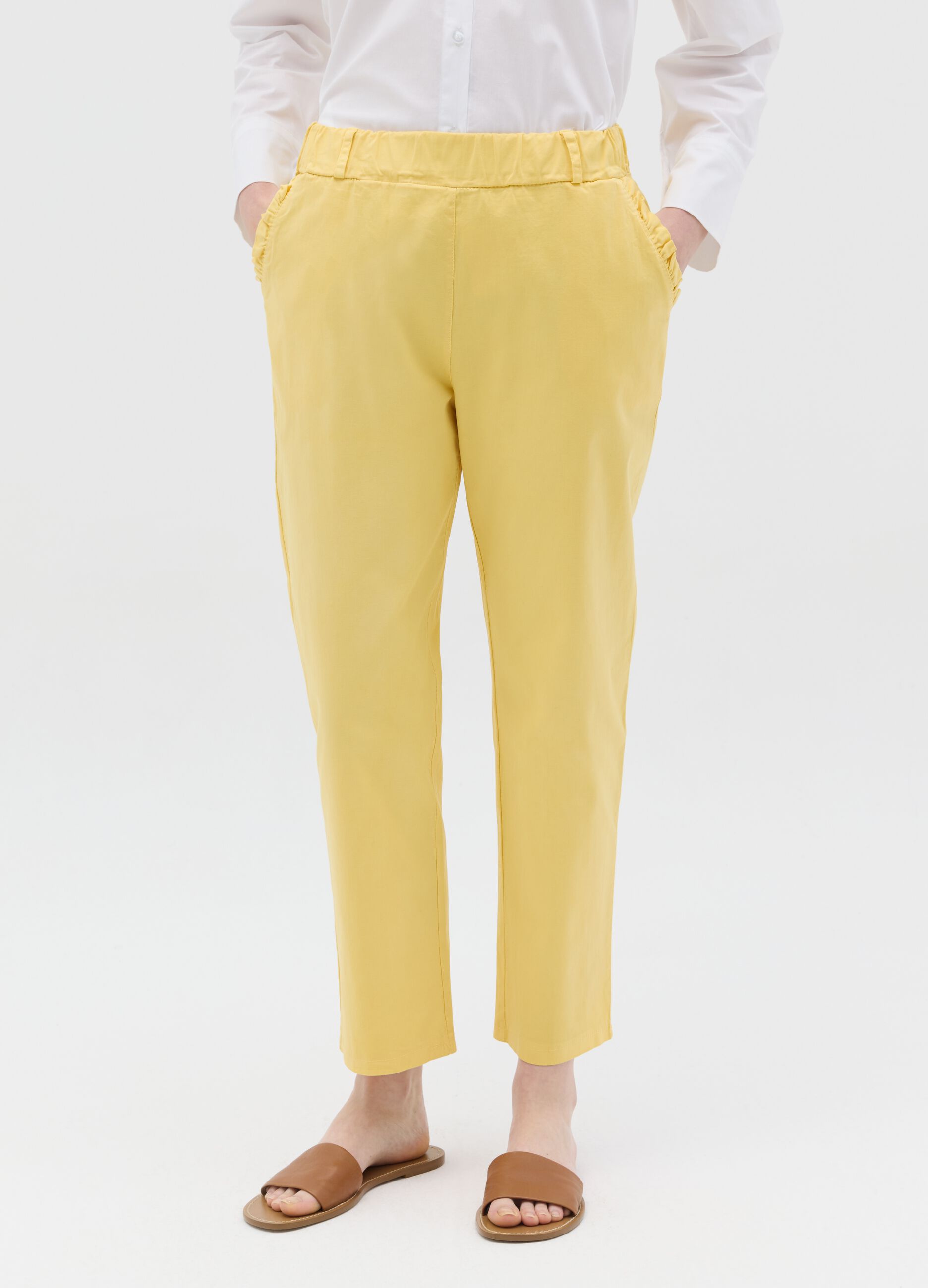 Stretch cotton trousers with drawstring