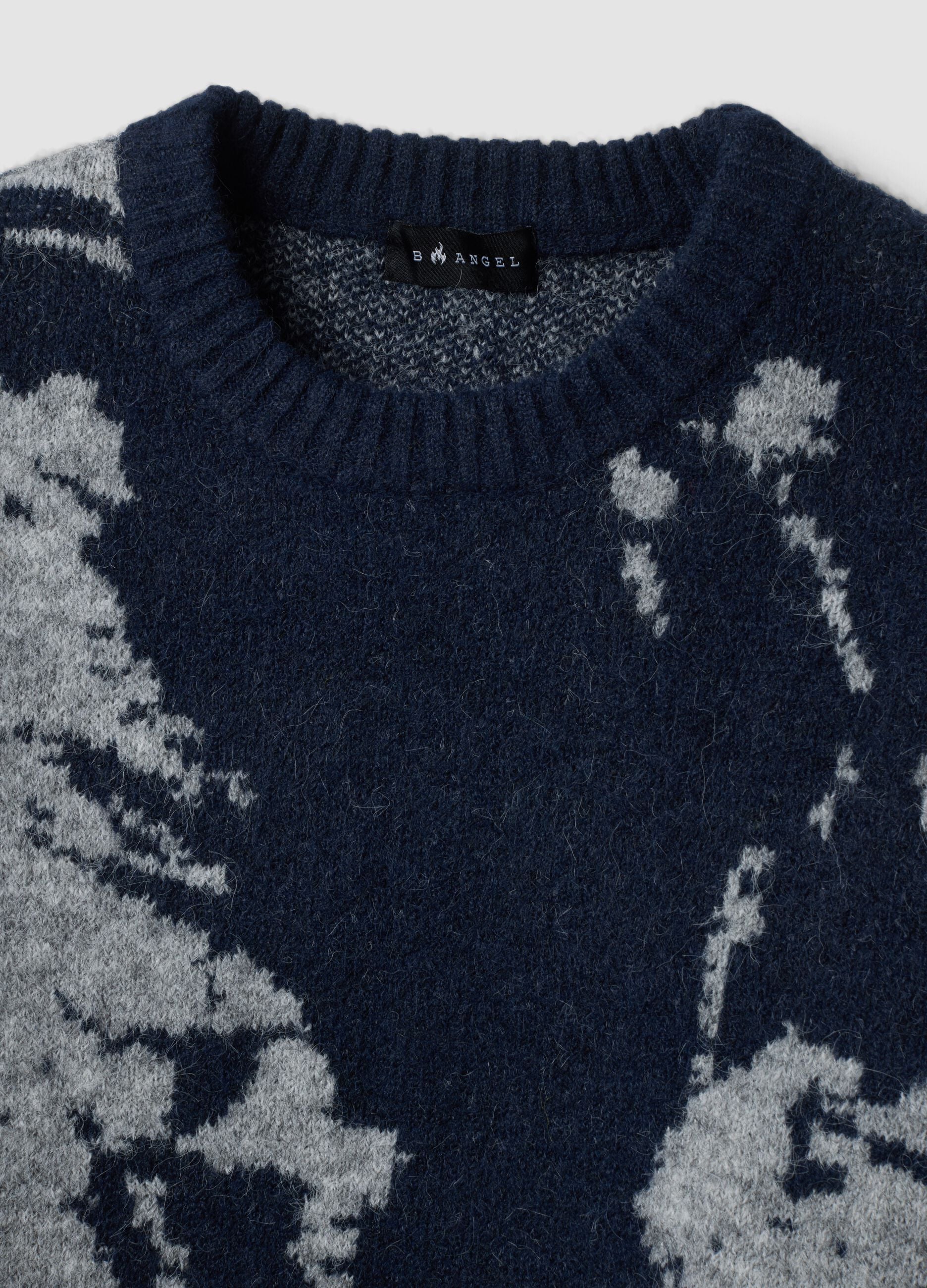 Blue stretch wool crew-neck jumper