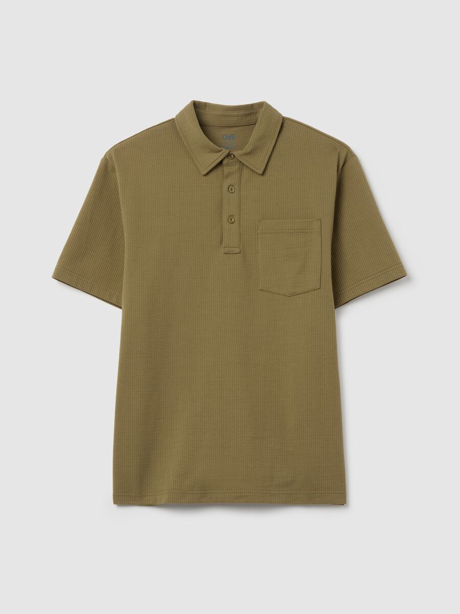 Waffle weave cotton polo shirt with pocket_0
