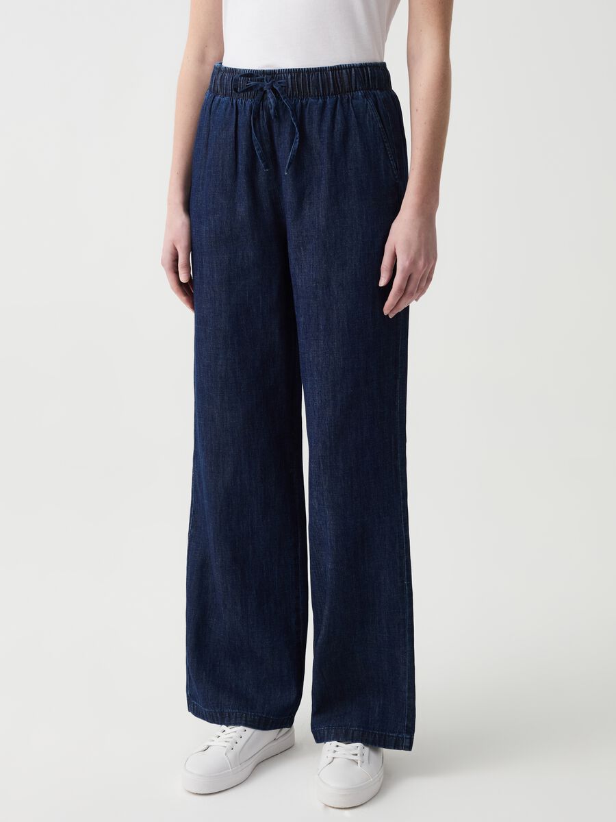 Wide-leg denim-effect joggers_1