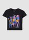 Black pure cotton T-shirt with K-Pop Demon Hunters print for girls_0