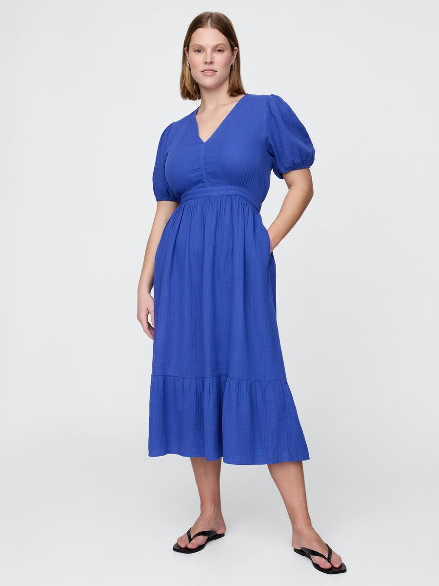 Blue Midi Dress with Short Sleeves_3