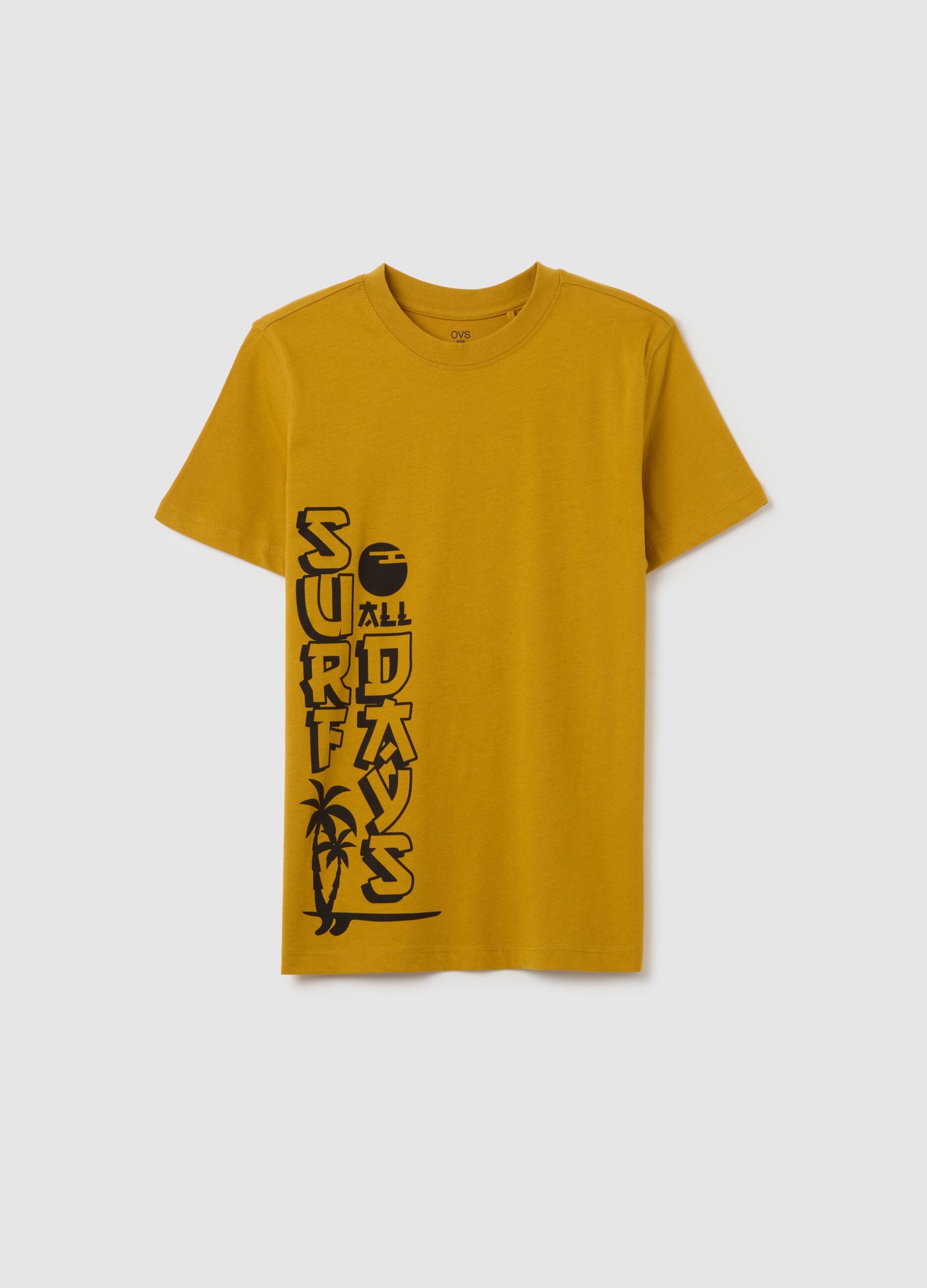 Boys' gold regular fit pure cotton t-shirt with print