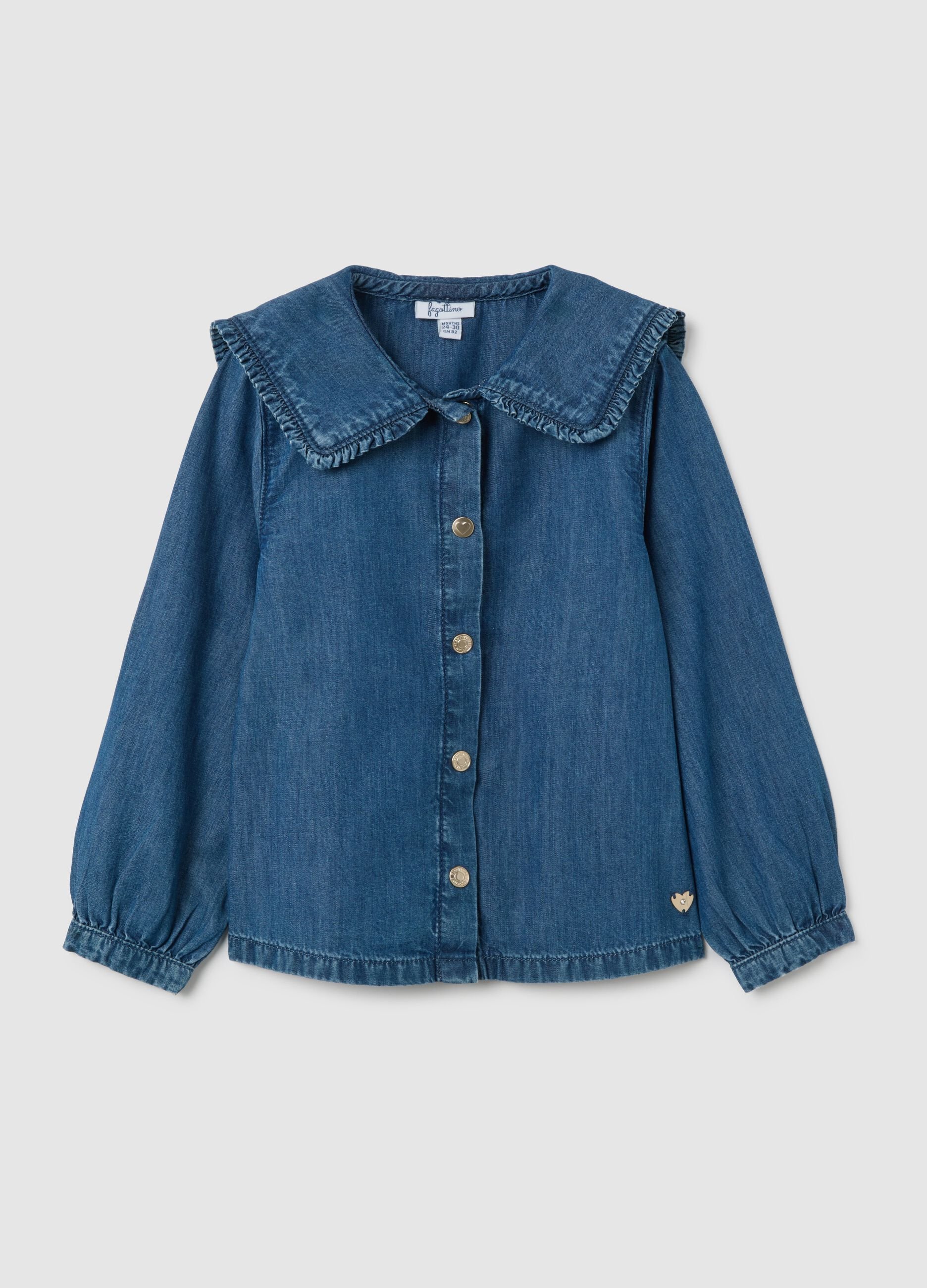 Girls' Blue Denim Shirt with Classic Collar