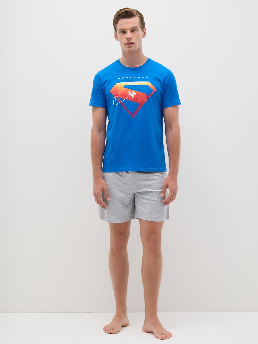 Men's Blue Pure Cotton Superman Graphic Pyjama Set_0