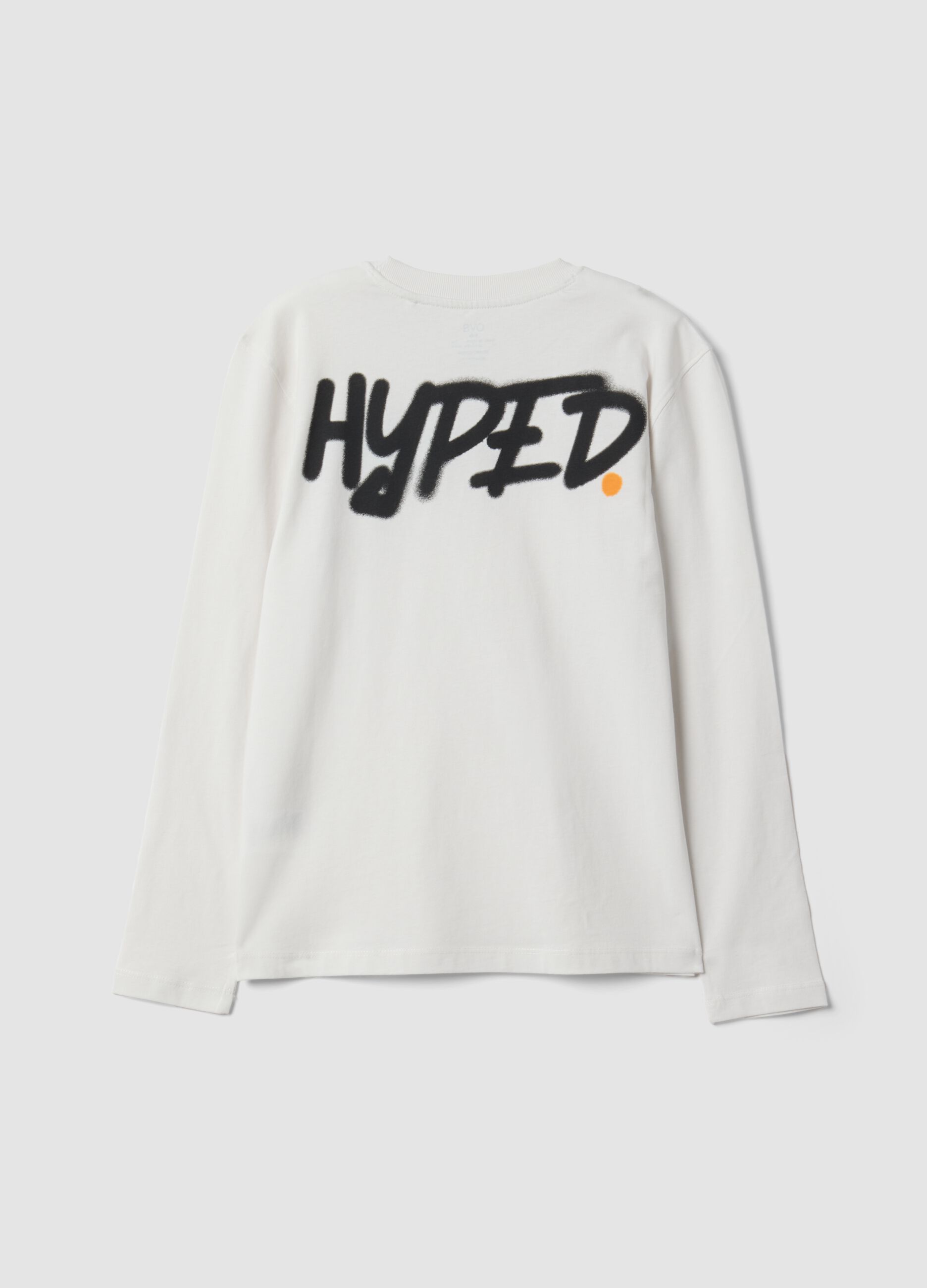 White pure organic cotton T-shirt with "Hyped" print for boys