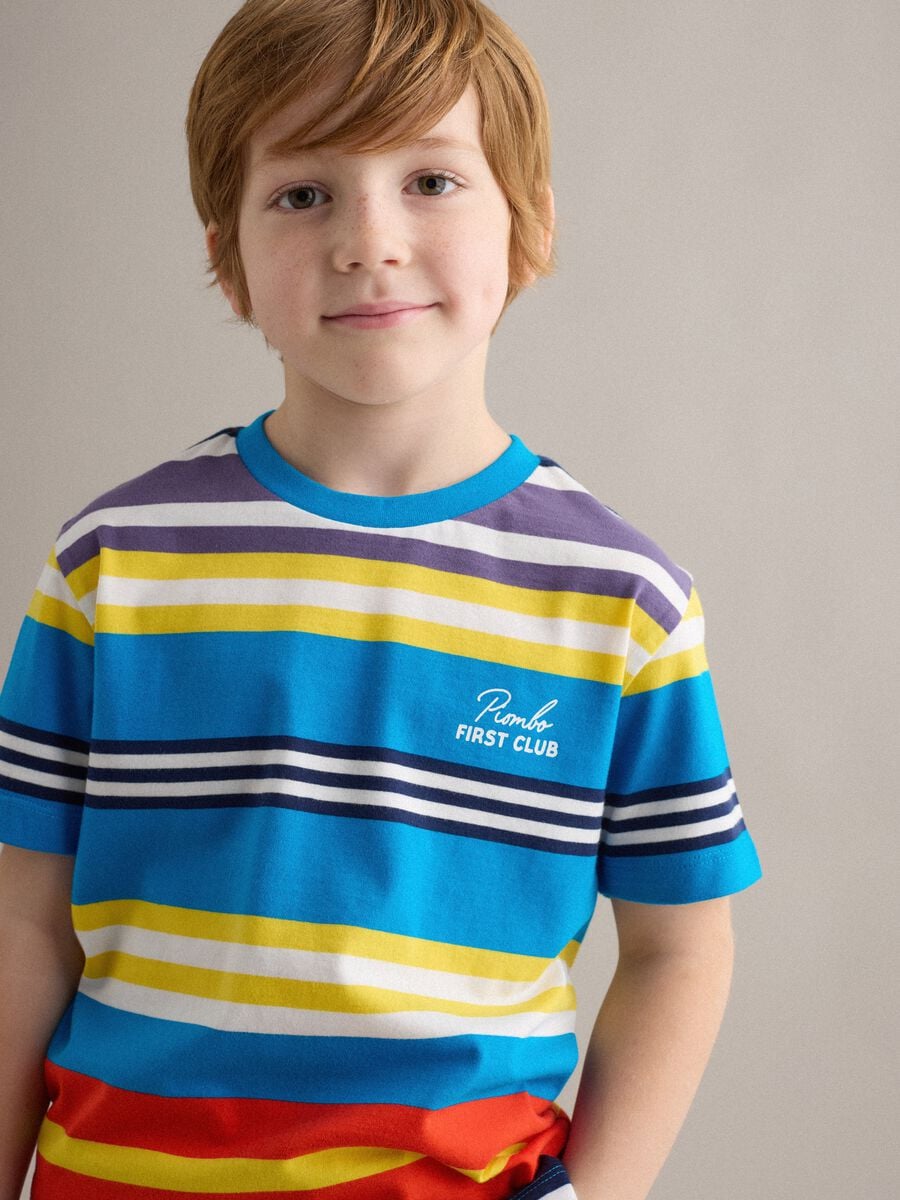 T-shirt a righe multicolor in puro cotone da bambino oversize fit_2