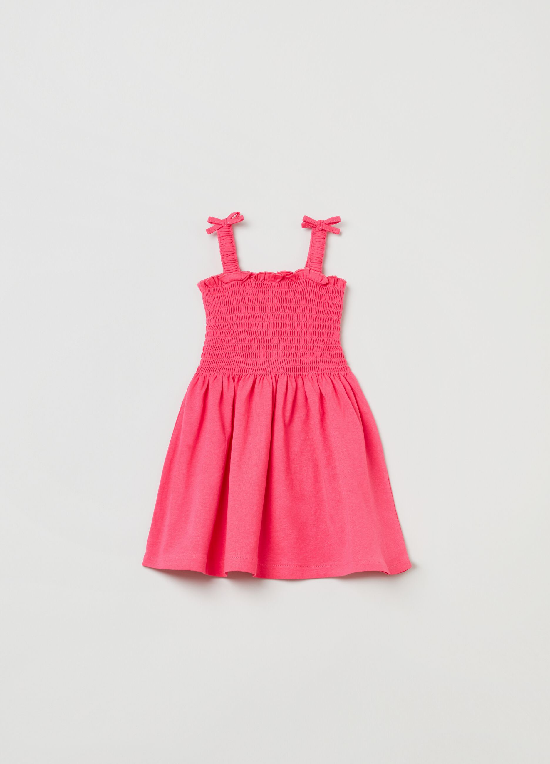 Vestitino in cotone con punto smock _0