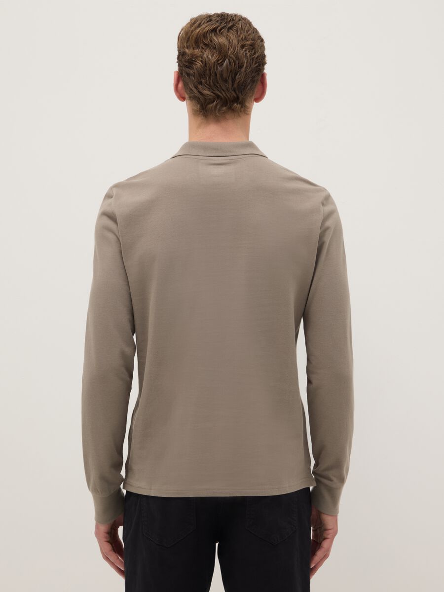 Polo beige a maniche lunghe in puro cotone regular fit_2