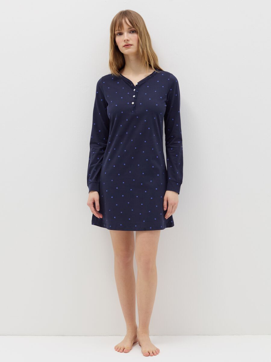 Nightshirt in cotton with polka dot pattern_0