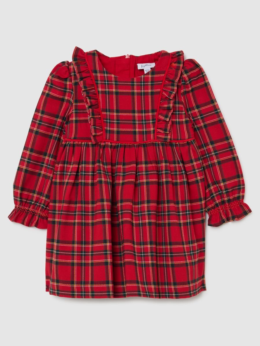 Vestito rosso a quadri multicolor da bimba wide fit con volant_0