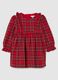 Multicoloured check wide-fit red dress with ruffles for girls_0