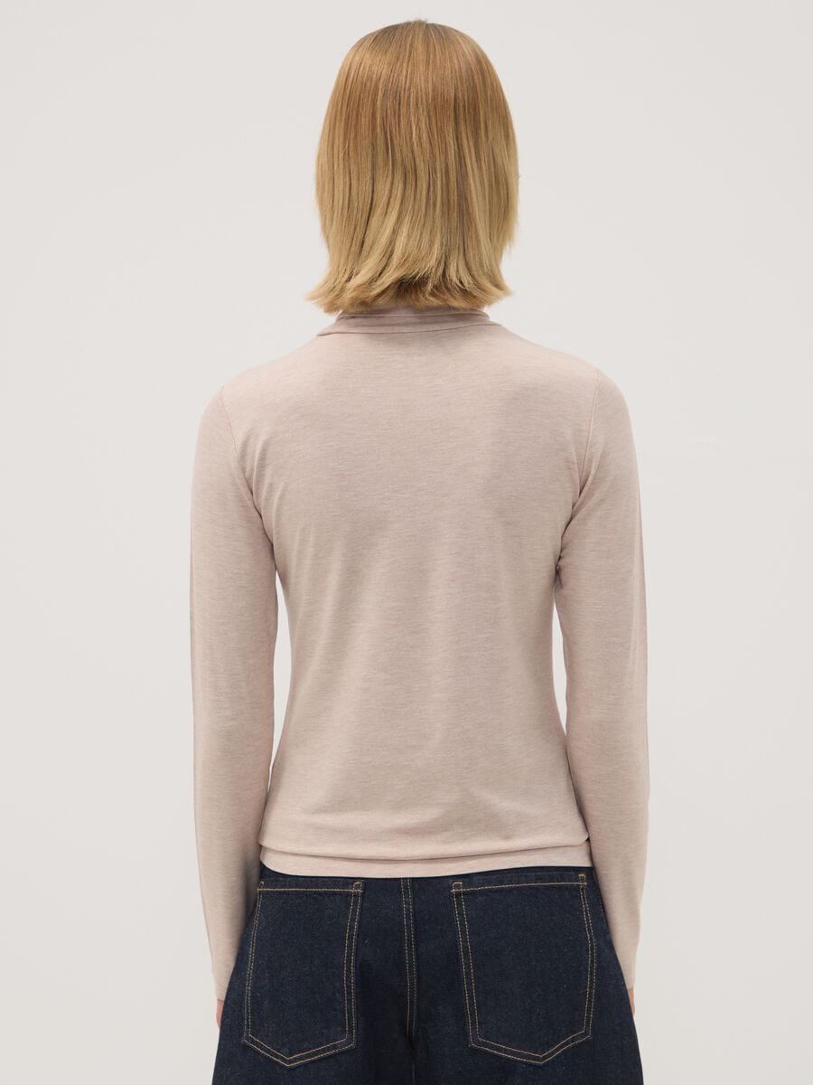Beige stretch viscose top with mock neck, regular fit_3
