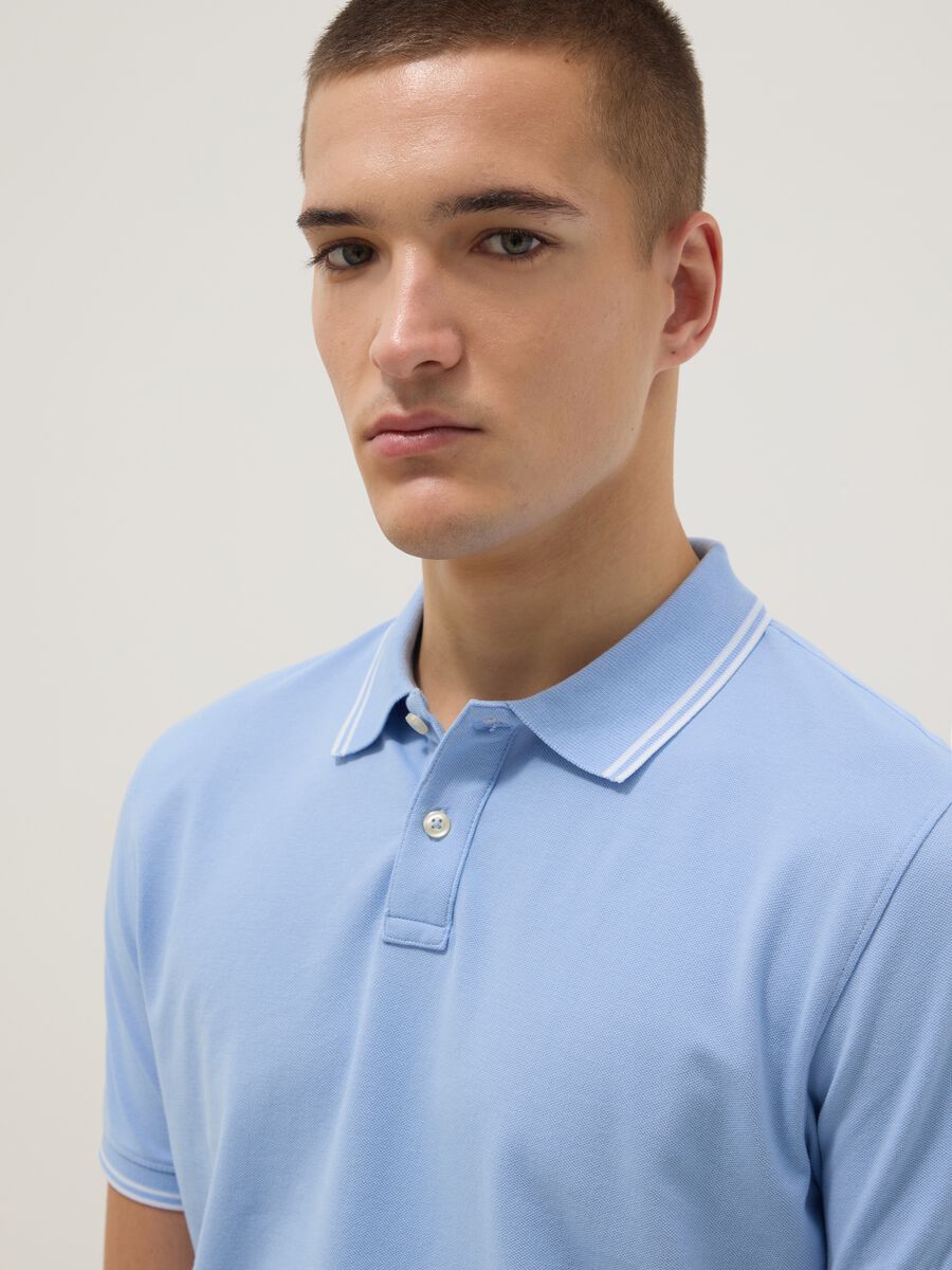 Light blue stretch cotton polo shirt, regular fit_3