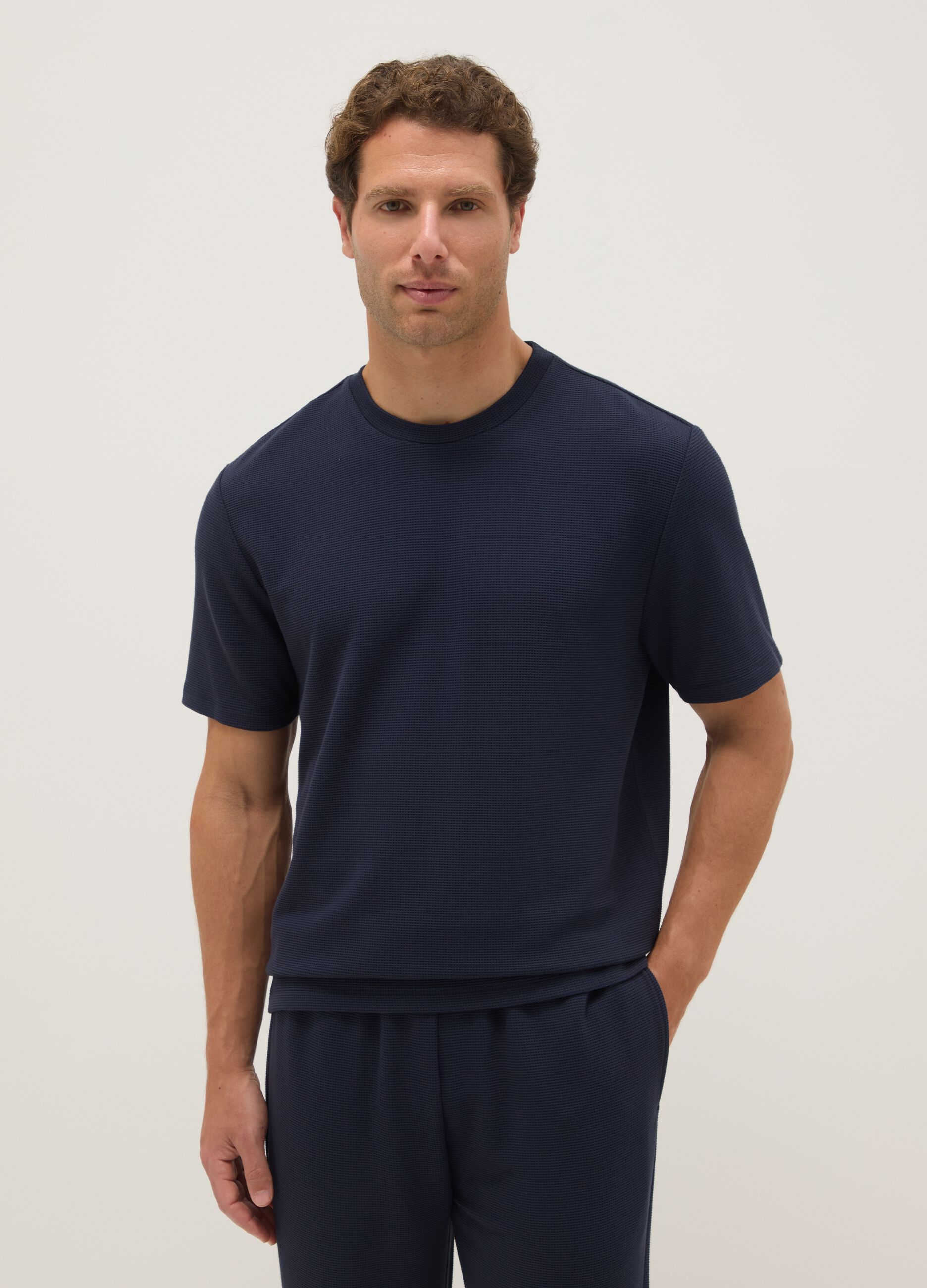 Blue viscose blend pajama T-shirt with regular fit