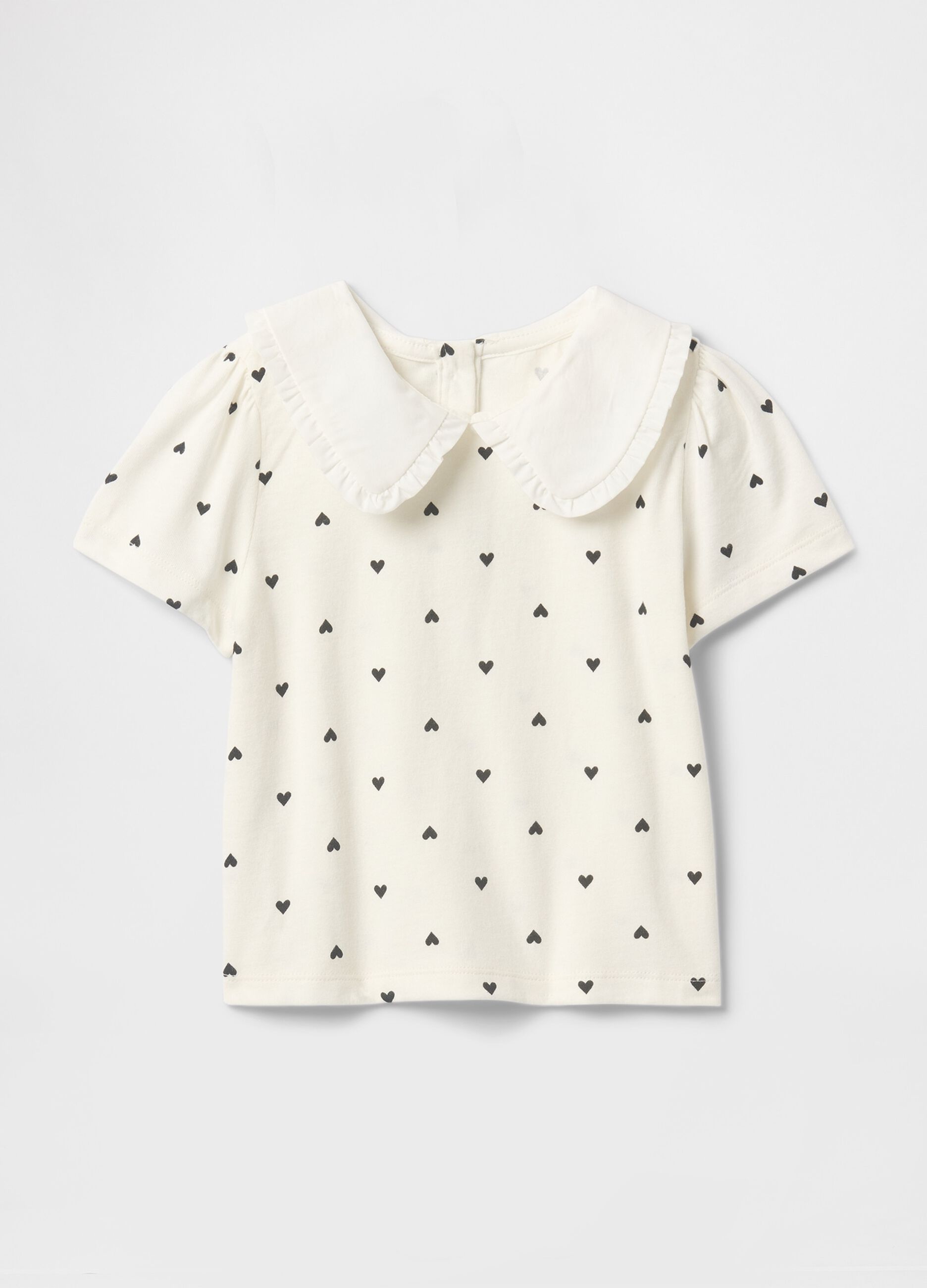 White heart t-shirt for girls with decorative collar in cotton