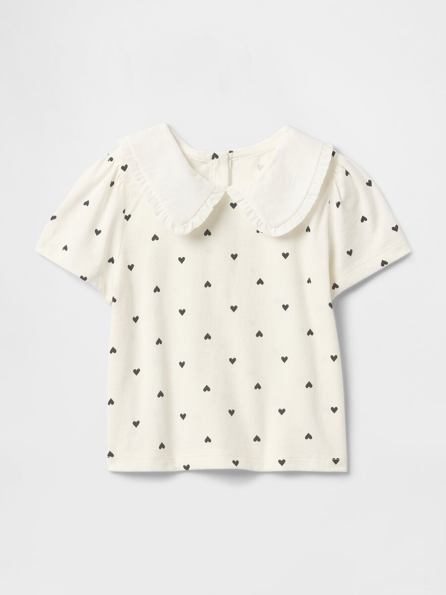 White heart t-shirt for girls with decorative collar in cotton_0