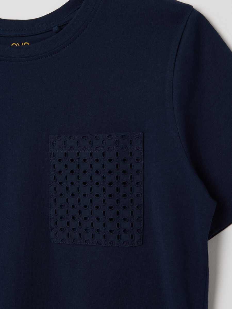 Blue T-shirt with embroidered pocket in Ovs cotton_5