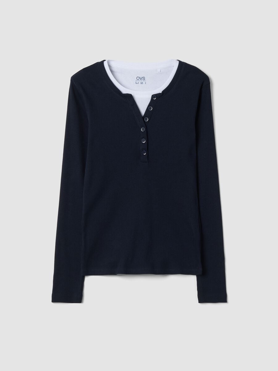 Blue long-sleeved pure cotton crew-neck T-shirt_4
