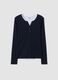 Blue long-sleeved pure cotton crew-neck T-shirt_4