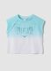 T-shirt azzurra in cotone elasticizzato a maniche corte per bambina regular fit_0