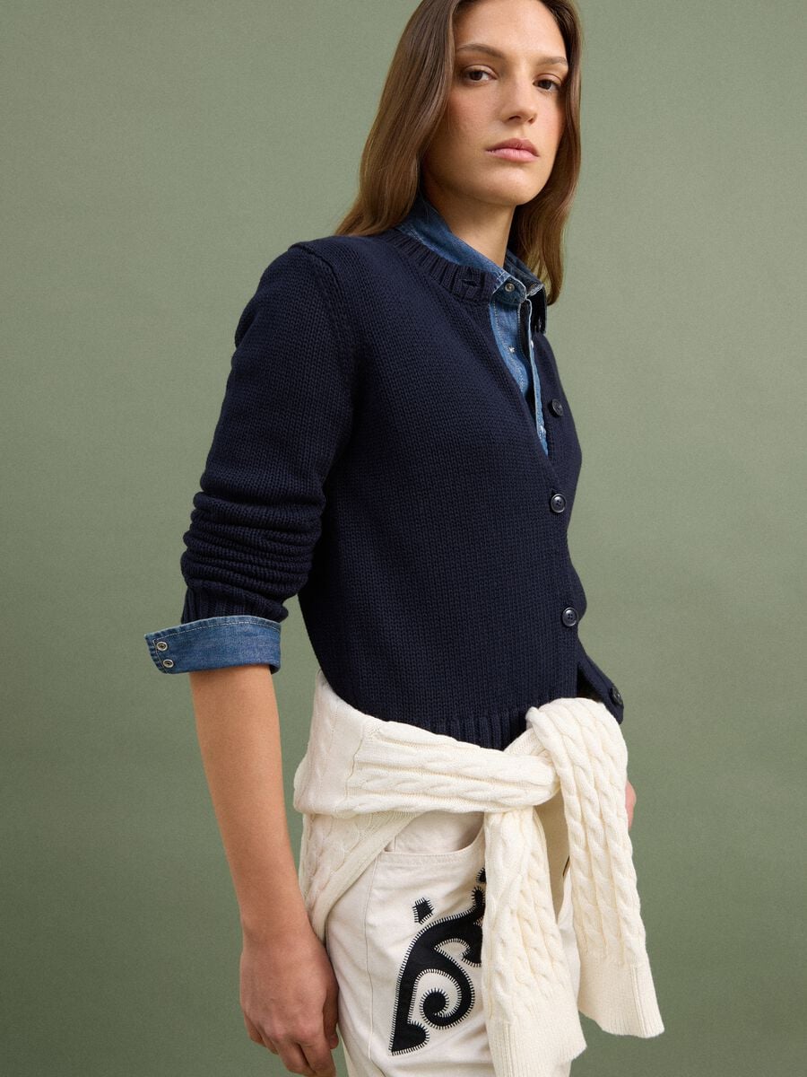 Cardigan blu in puro cotone con bottoni regular fit_1