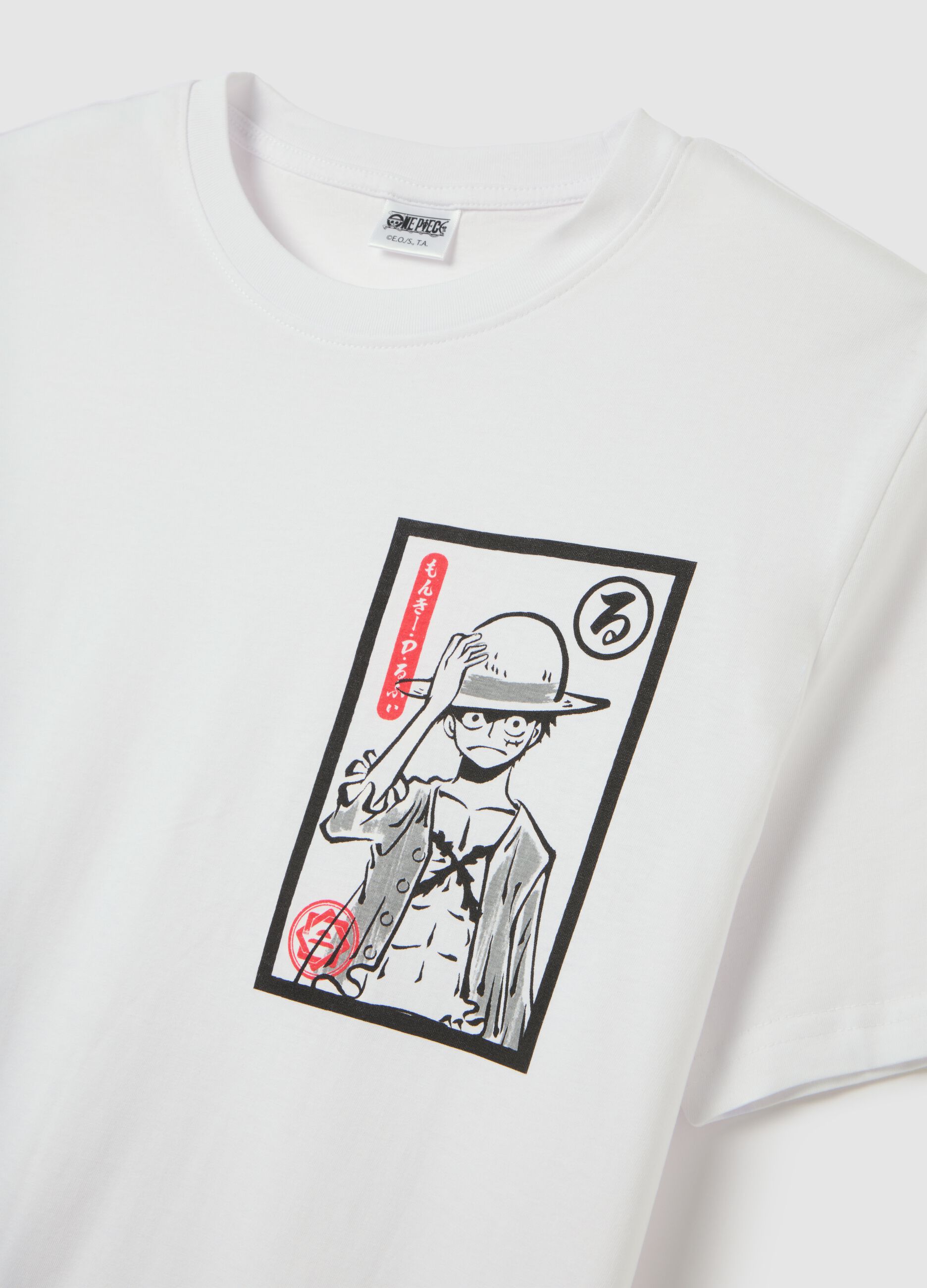 Men's white cotton regular fit T-shirt with black print