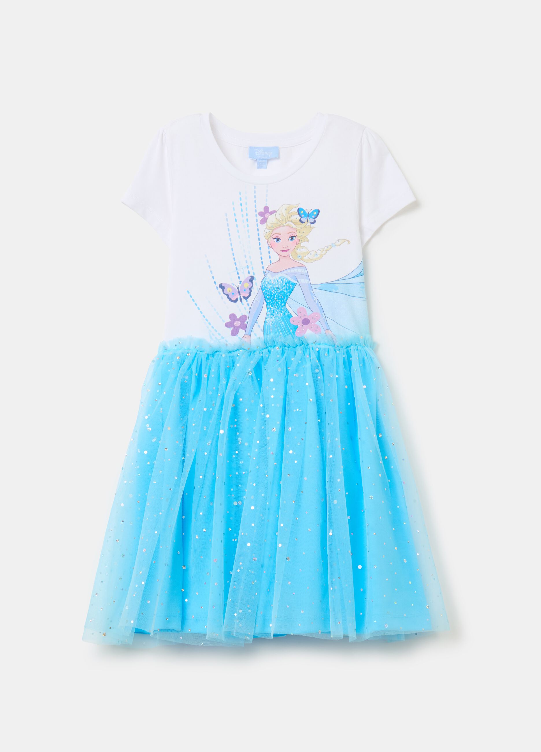 Dress with skirt in tulle and Elsa print