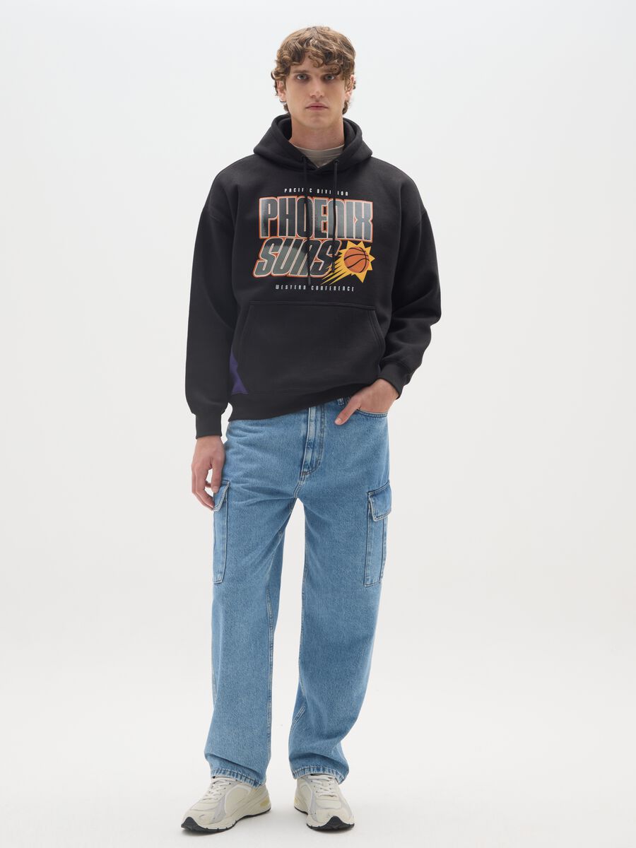Black cotton blend hoodie with Phoenix Suns print_1