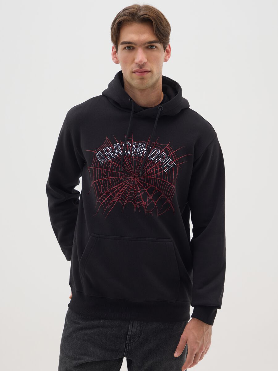 Felpa in misto cotone nero con cappuccio_0