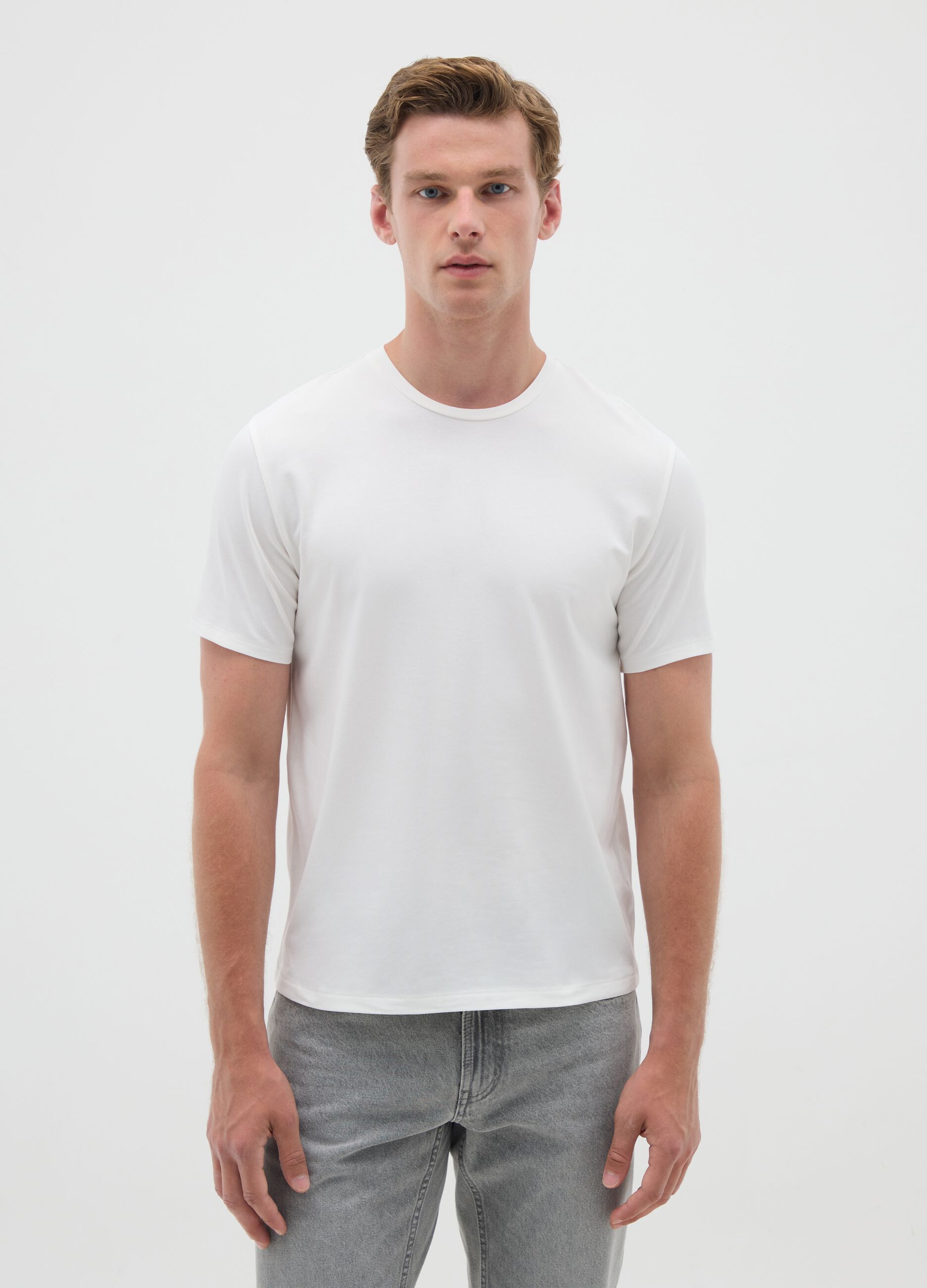 Men's White Stretch Cotton T-Shirt