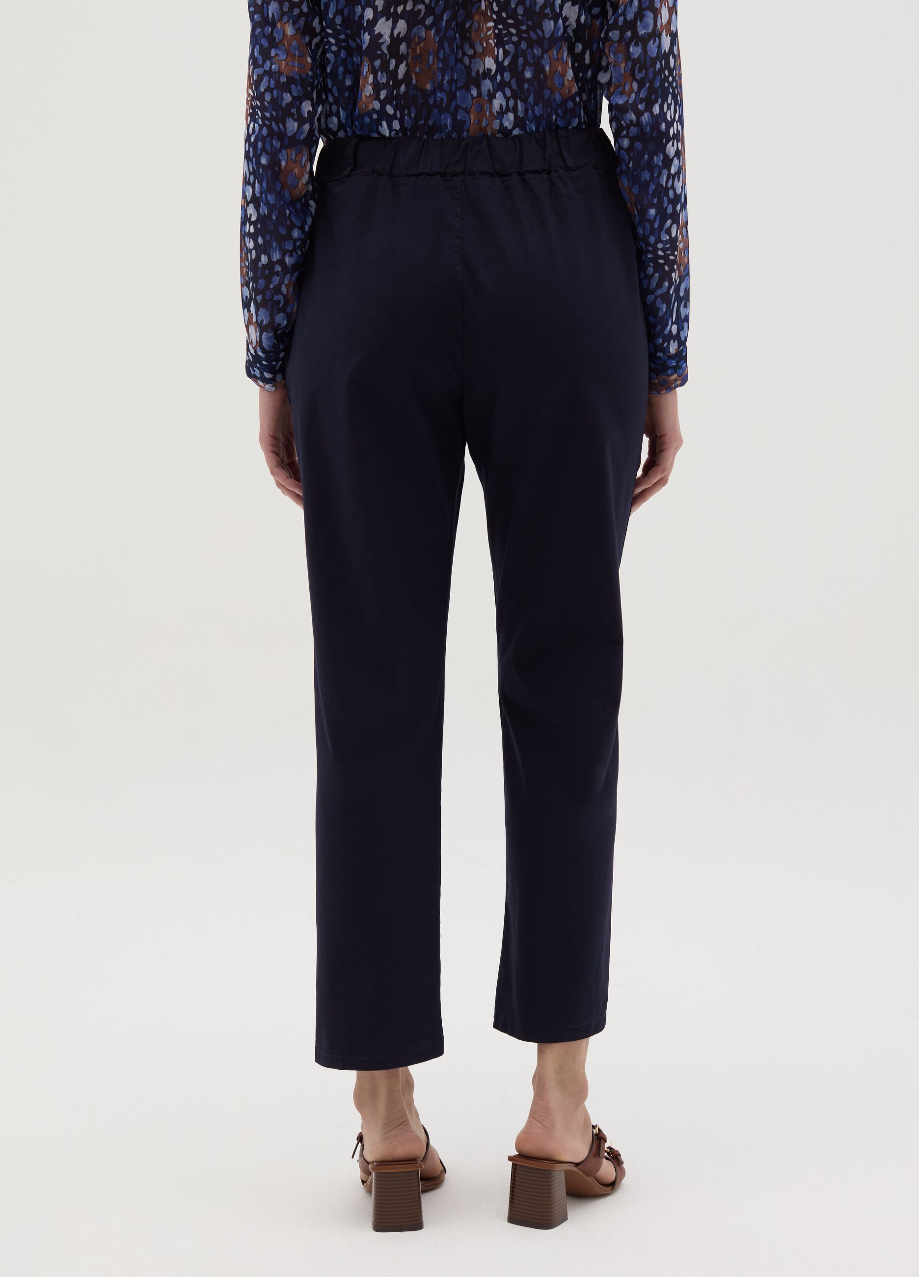 Stretch cotton trousers with drawstring