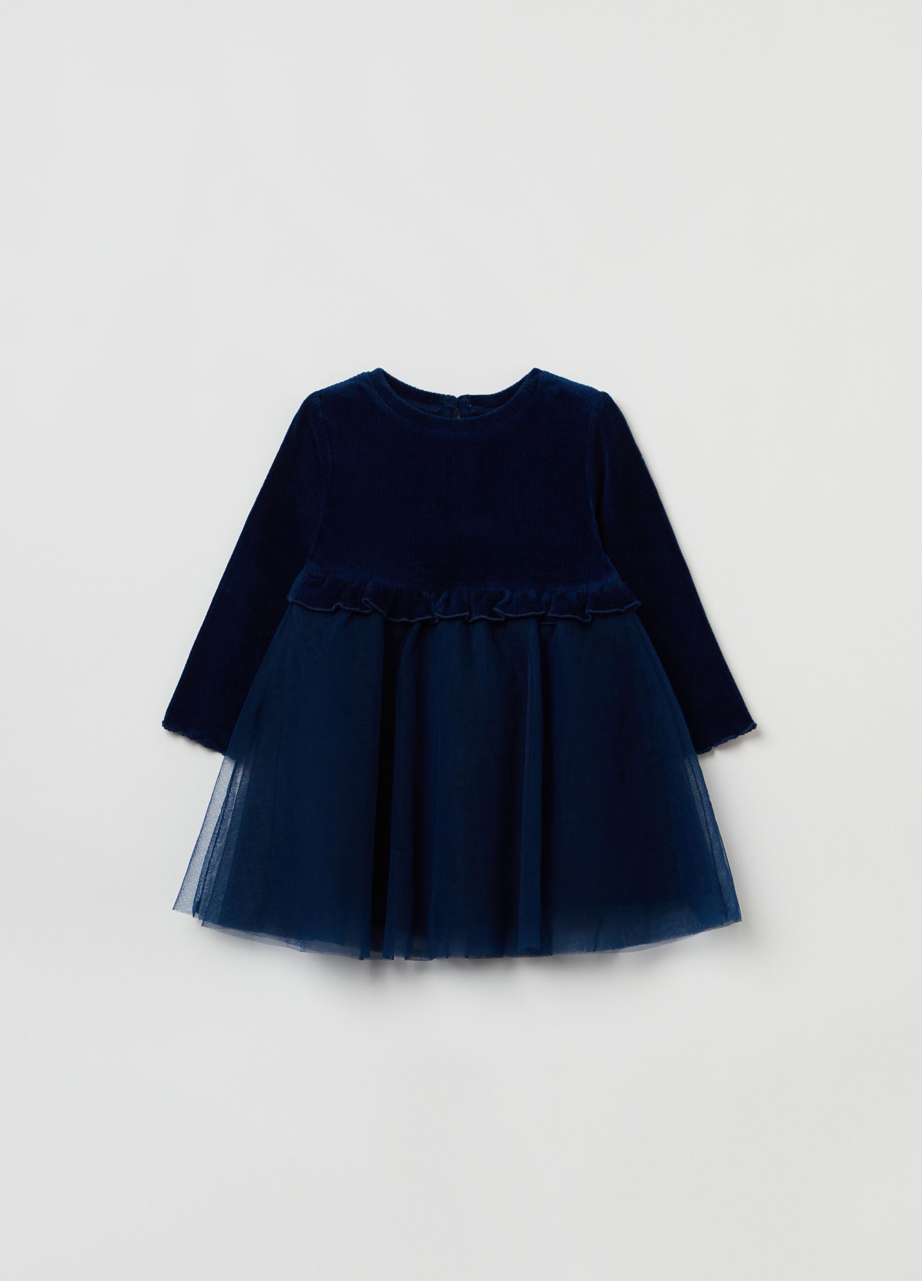 Vestitino in corduroy con gonna in tulle_0
