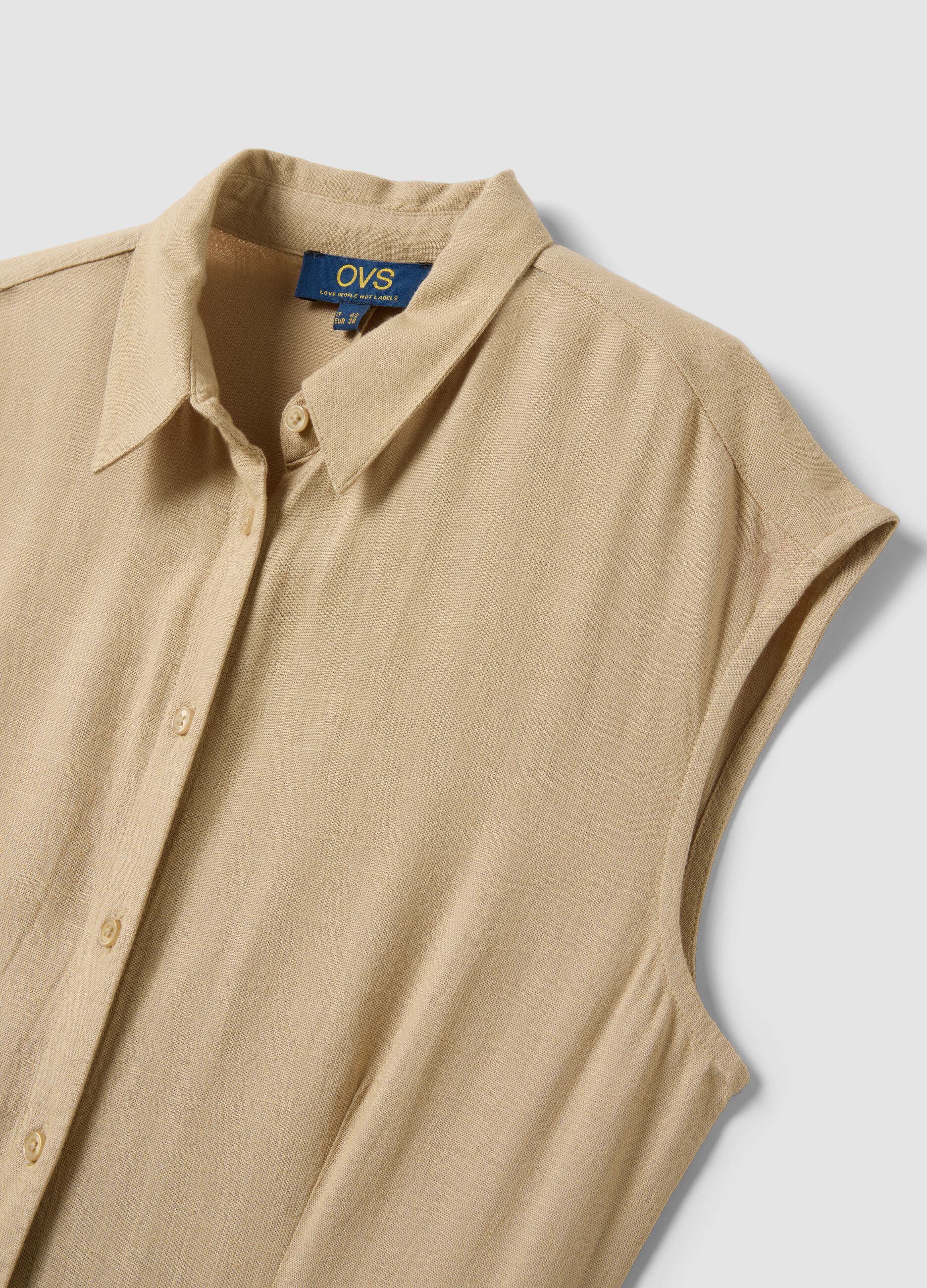 Beige viscose and linen-blend shirt dress, regular fit