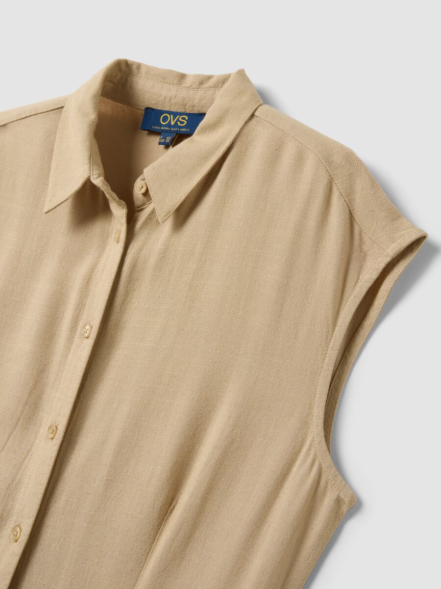 Beige viscose and linen-blend shirt dress, regular fit_6