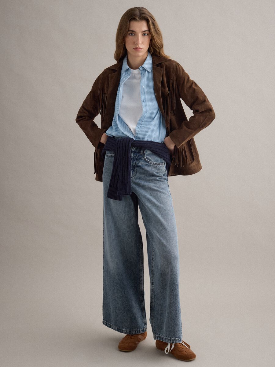 Brown genuine leather jacket with fringes_2