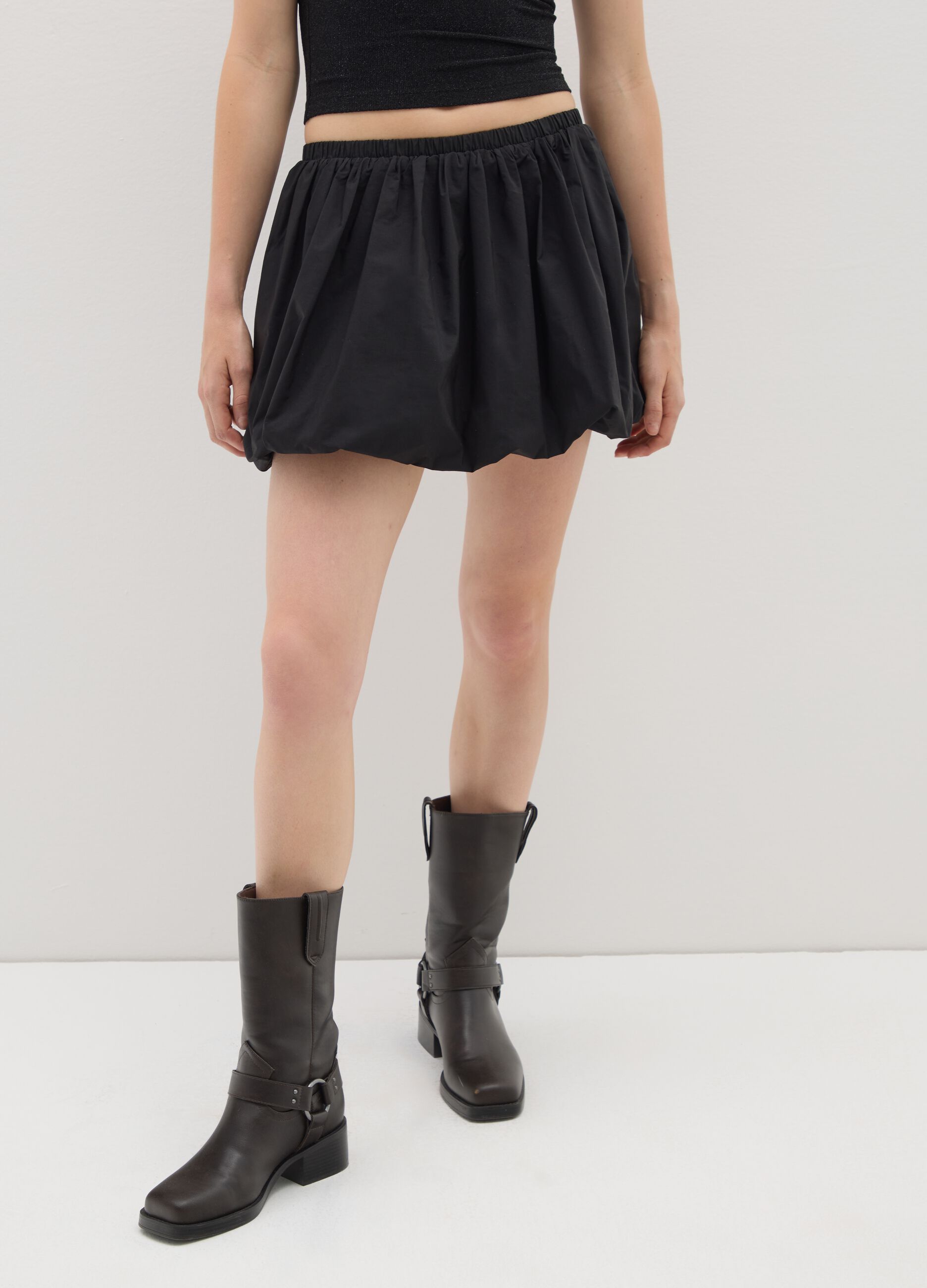 Black Cotton Blend Balloon Skirt