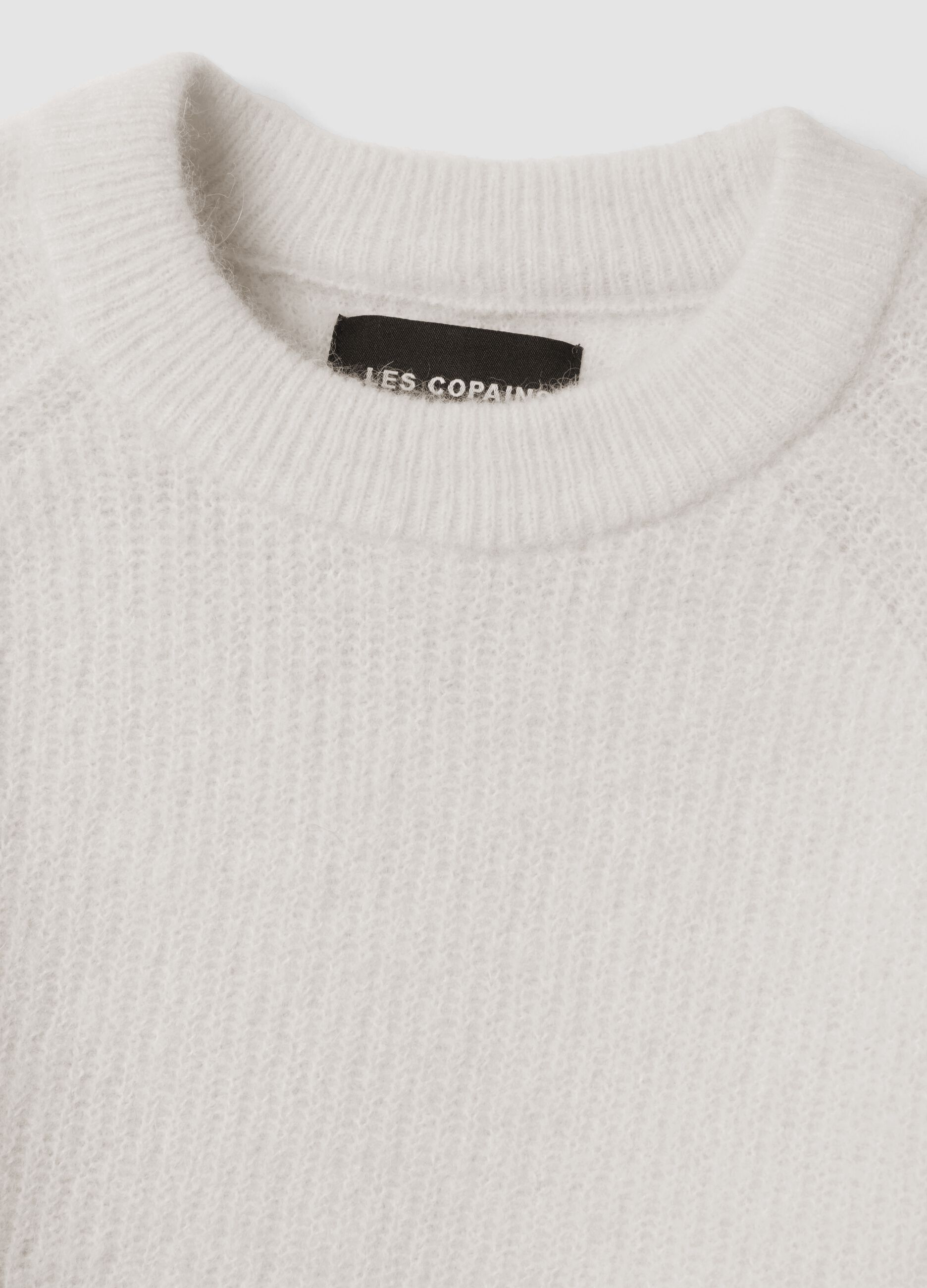 Maglia bianca in alpaca e lana elasticizzato girocollo