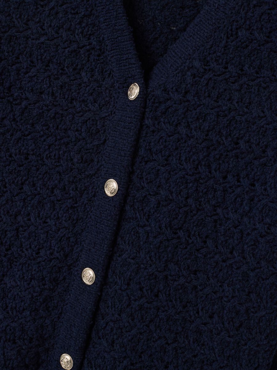 Cardigan blu in maglia strutturata_5