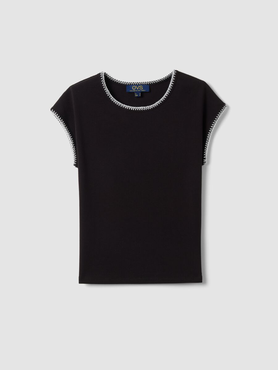 Black stretchy cotton T-shirt regular fit with stitching_4