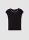 Black stretchy cotton T-shirt regular fit with stitching_4