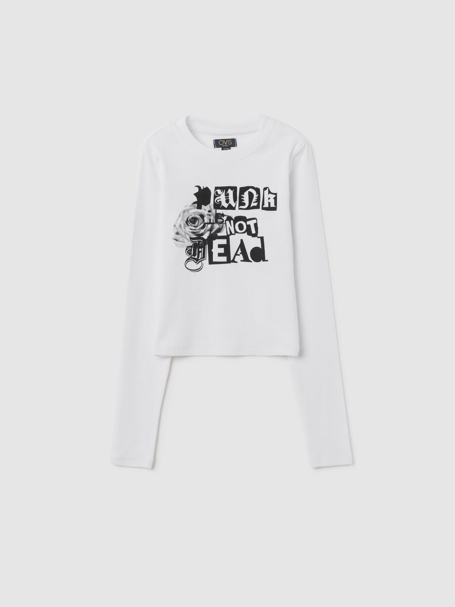 T-shirt bianca con maniche lunghe da ragazza in cotone elasticizzato _3