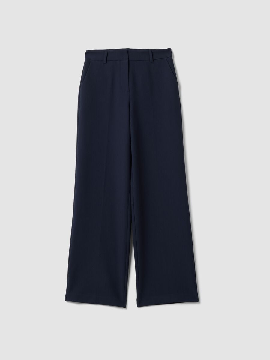Pantaloni blu dritti in viscosa elasticizzato_4