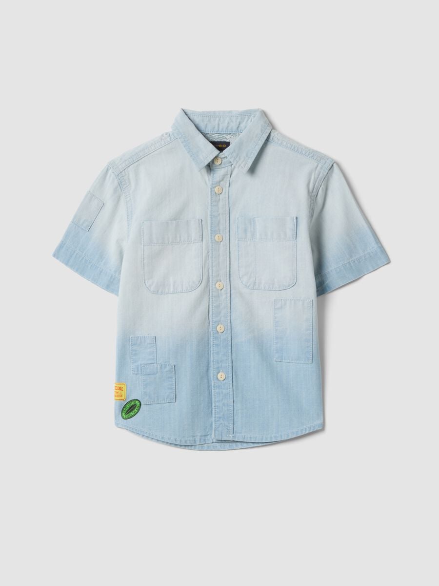Light blue pure cotton short-sleeve shirt_3