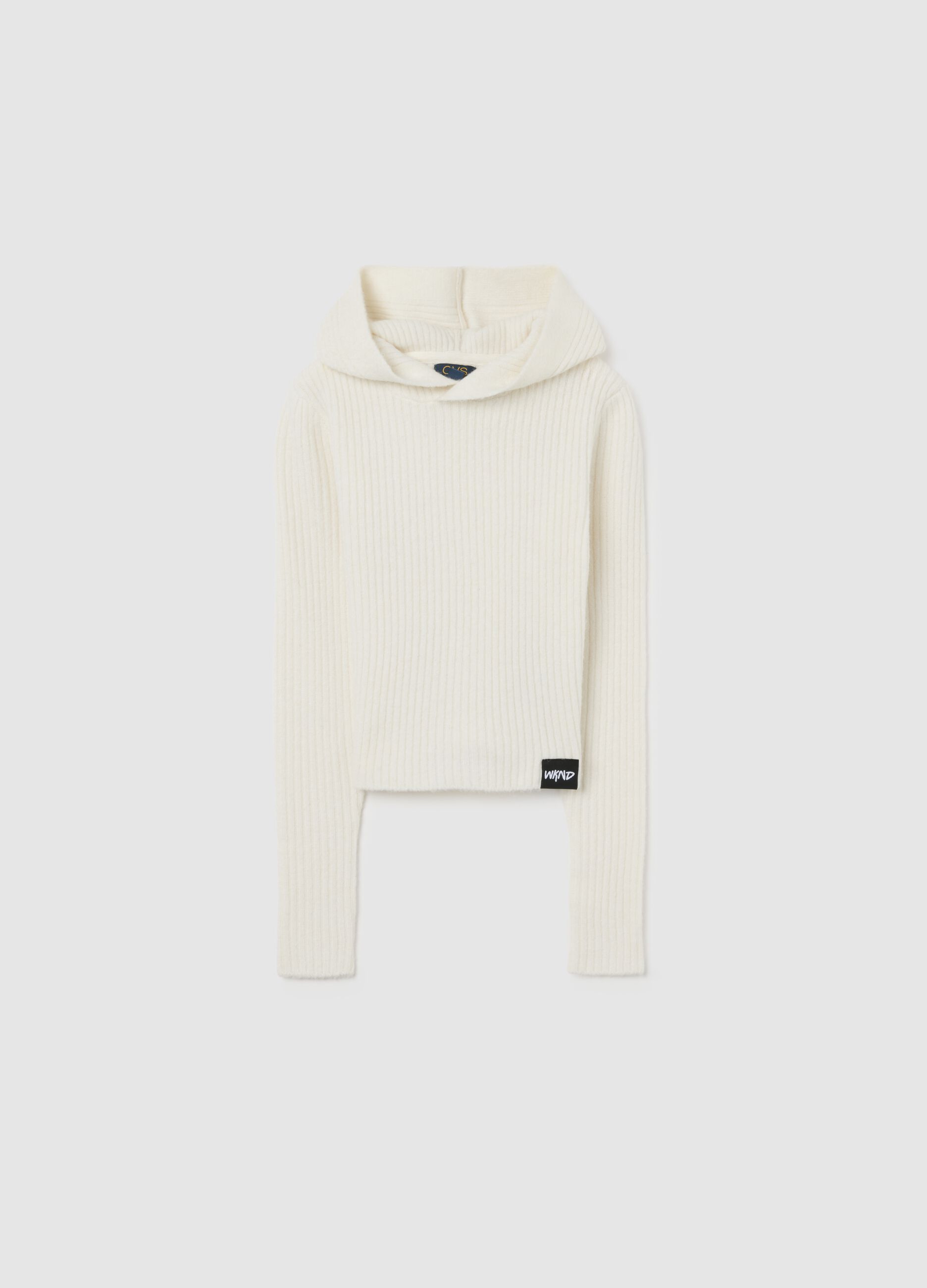 Girls' white wool blend fitted hoodie